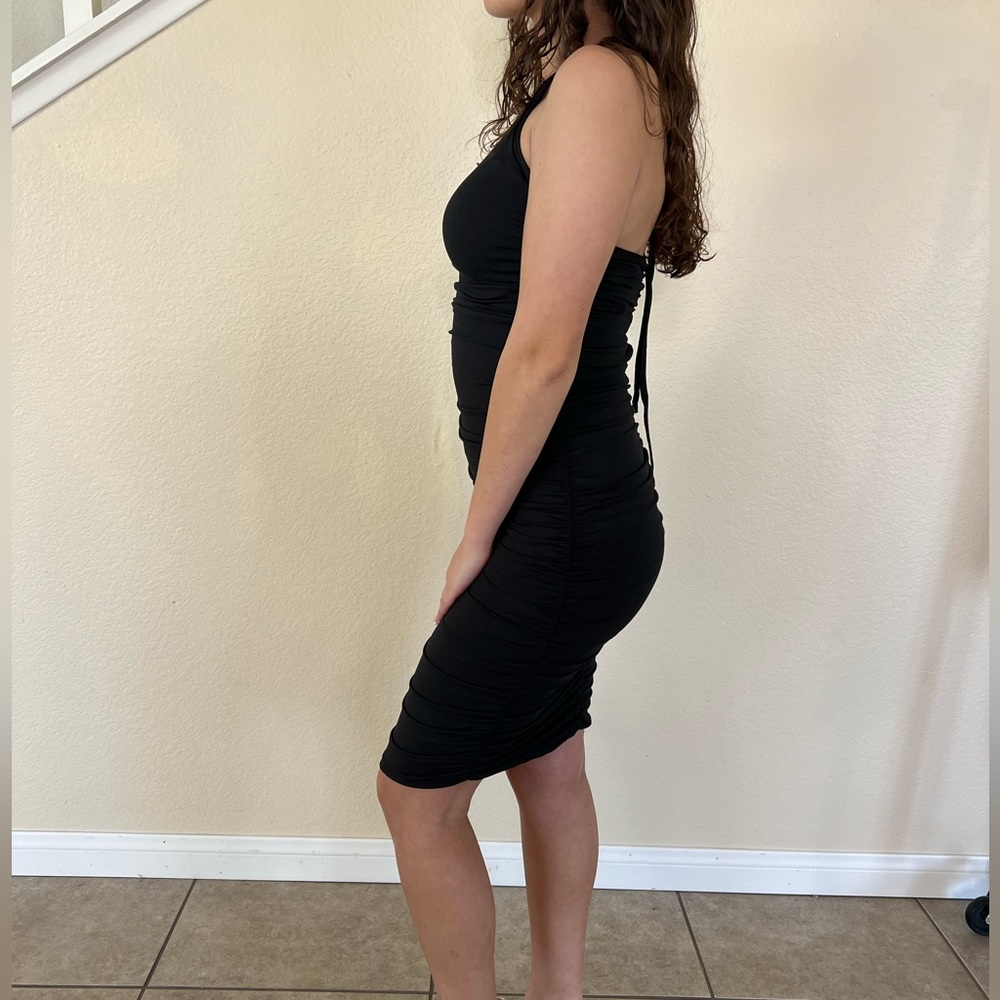 Black Ruched Halter Dress - Picture 8 of 11